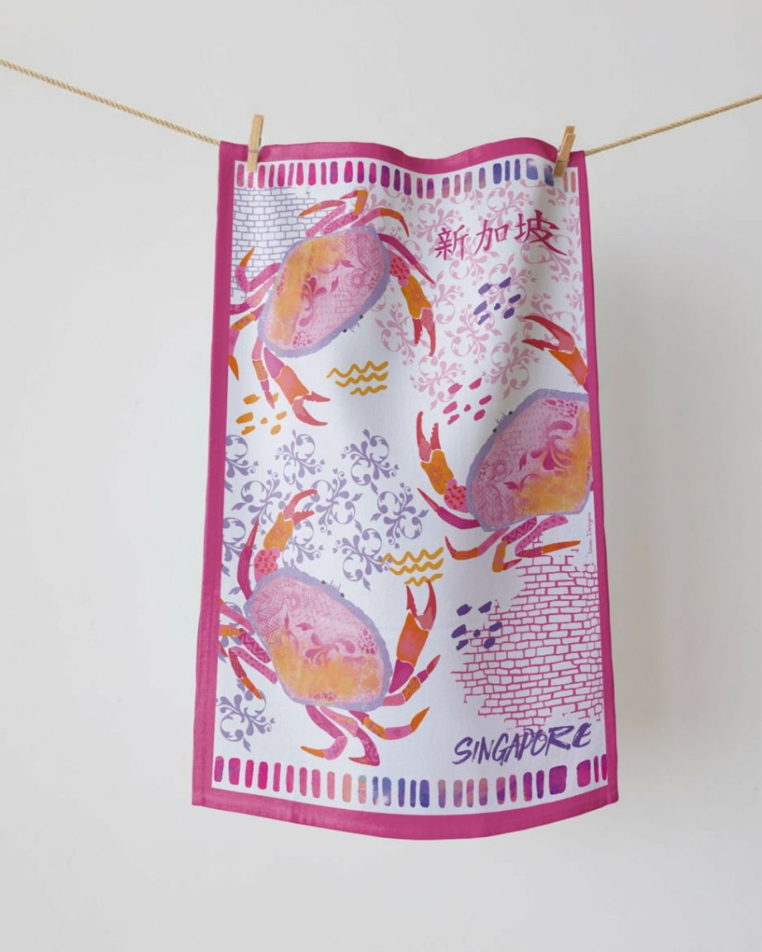 Tea Towel Crabs Pink