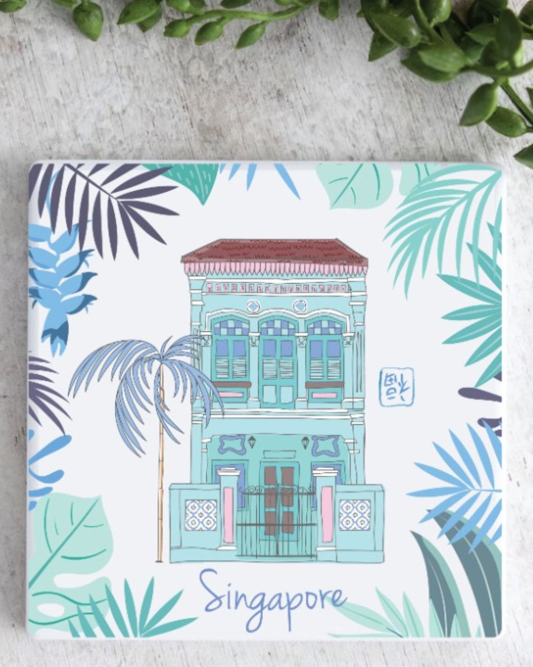Ceramic Fridge Magnet Tropical House Aqua