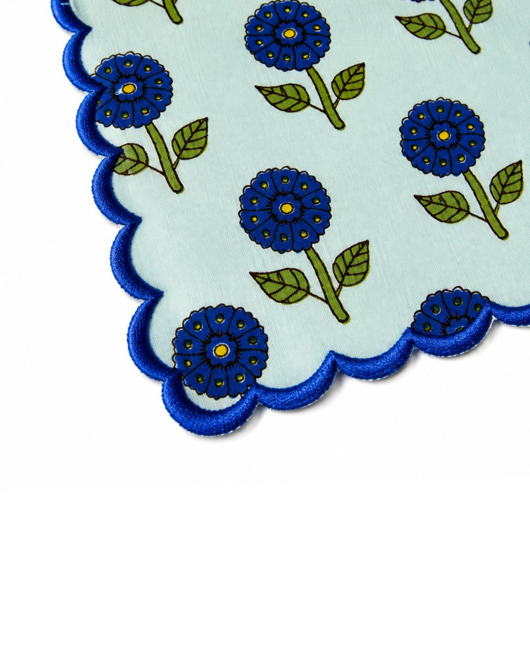 Ivory Blue Scalloped Handkerchief
