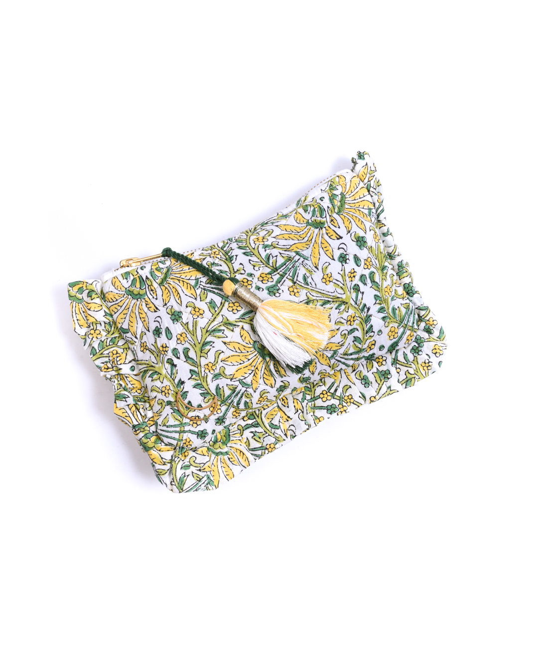 Block Print Ruffle Pouch - Yellow Floral