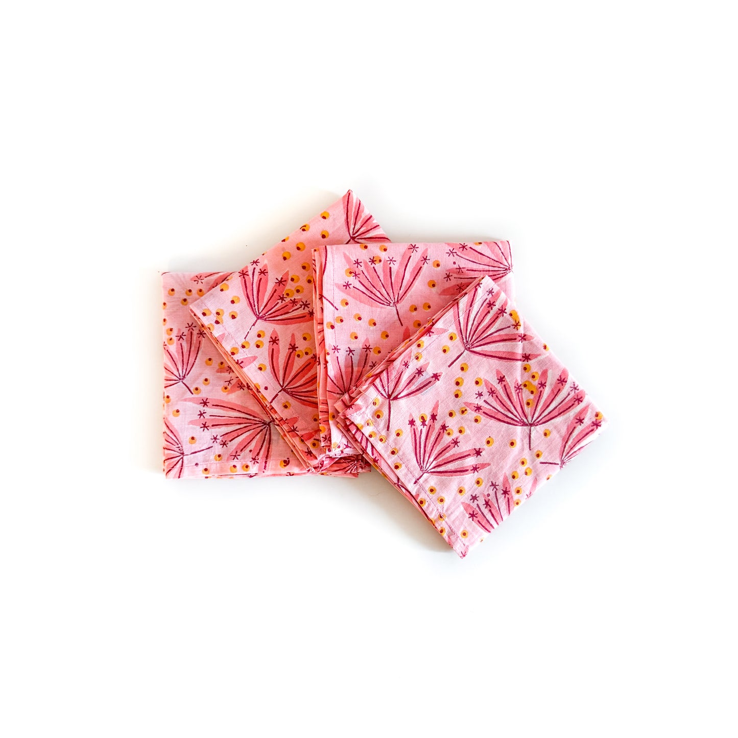 Block Print Napkin Set of 4 - Pink Dandelions