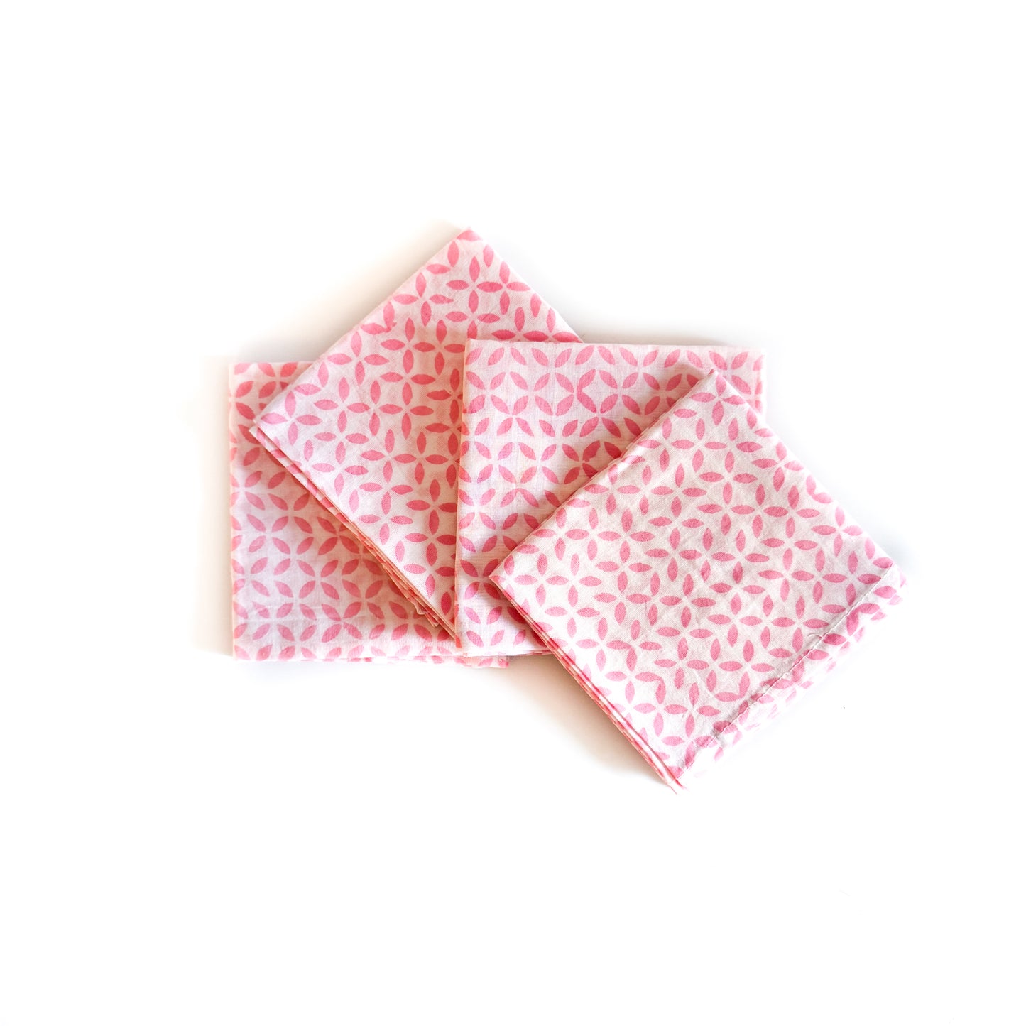Block Print Napkin Set - White with Pink tile