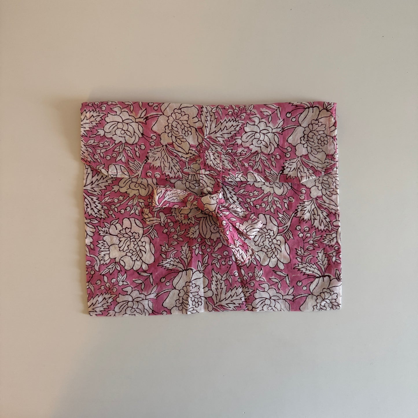 Block Print Kimono - Pink with white flowers