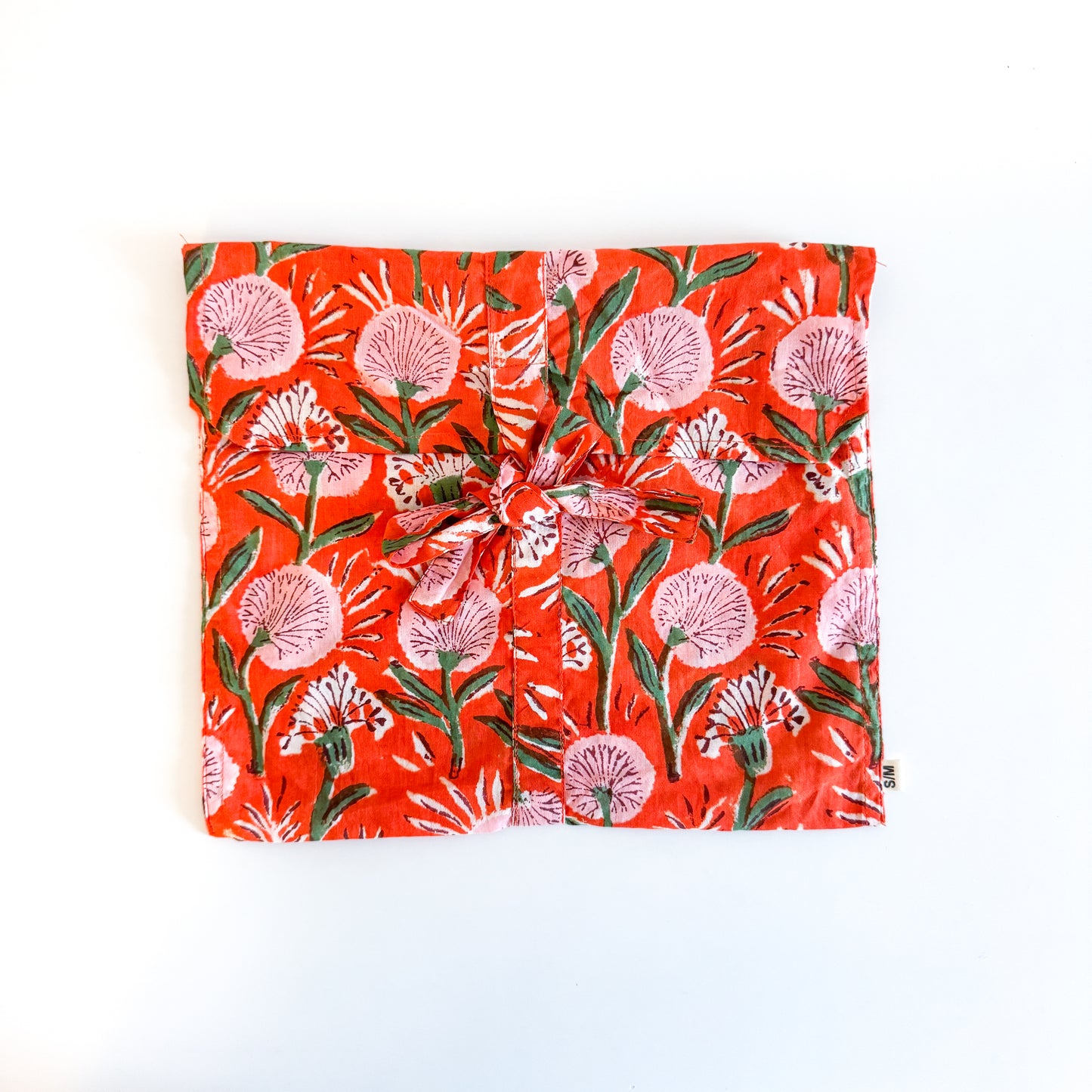 Block Print Short Sleeve Pyjamas - Red with pink flowers