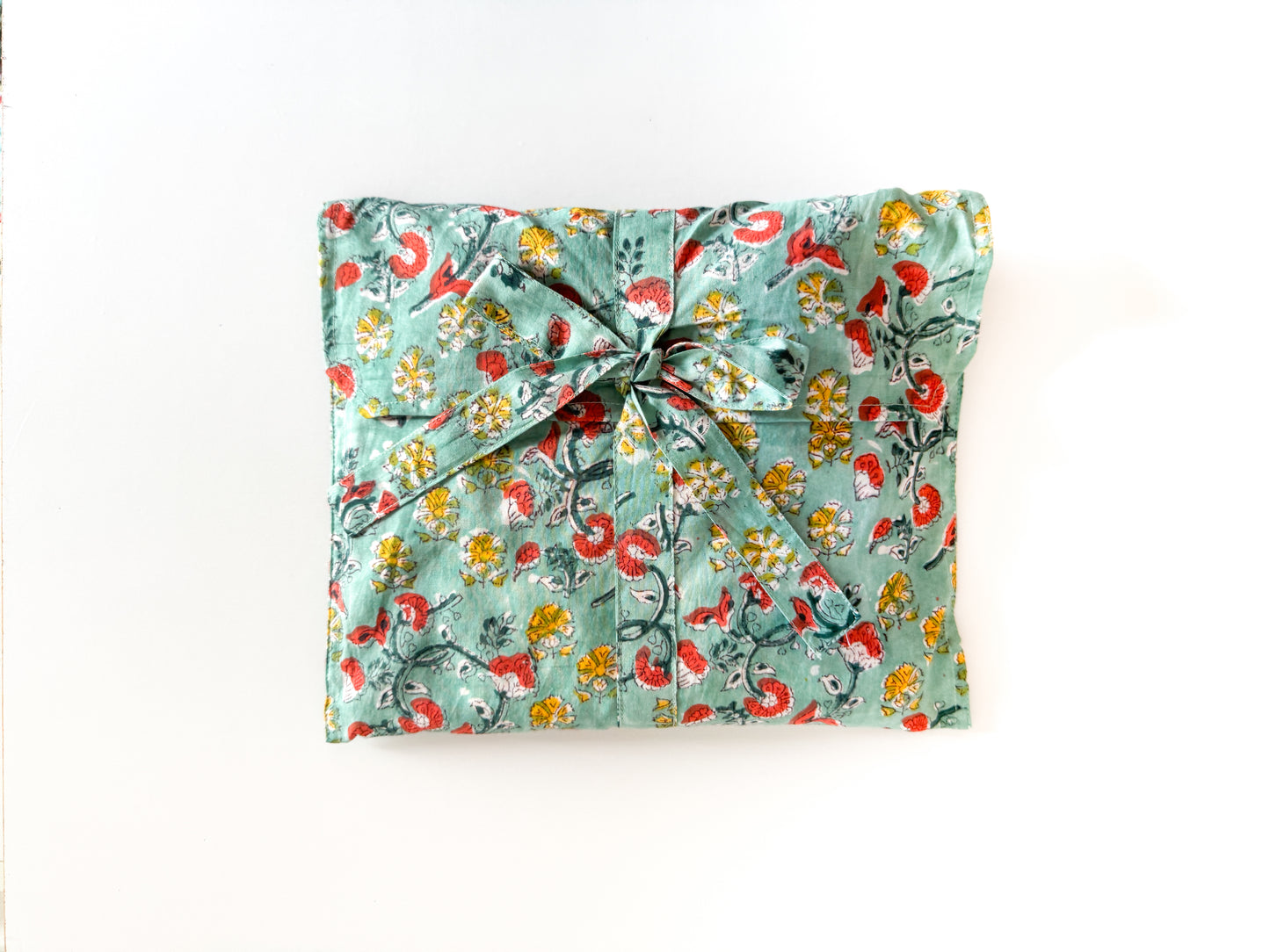 Block Print Camisole Pyjamas - Aqua with red and yellow flowers
