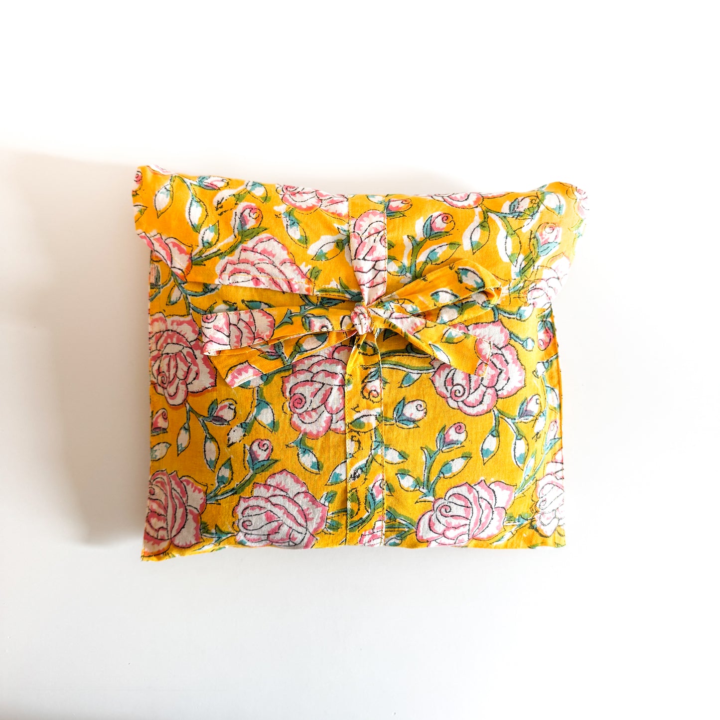 Block Print Camisole Pyjamas - Yellow with pink flowers