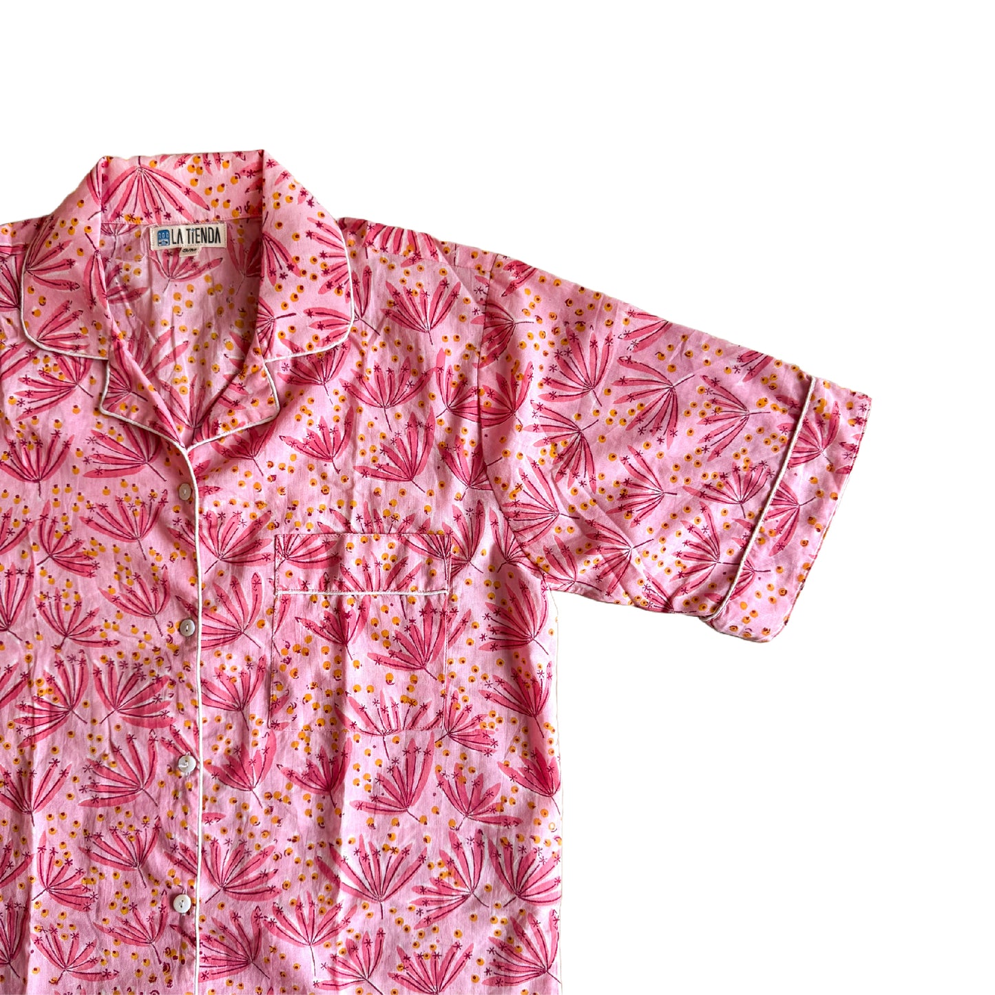 Block Print Short Sleeve Pyjamas - Pink Dandelions