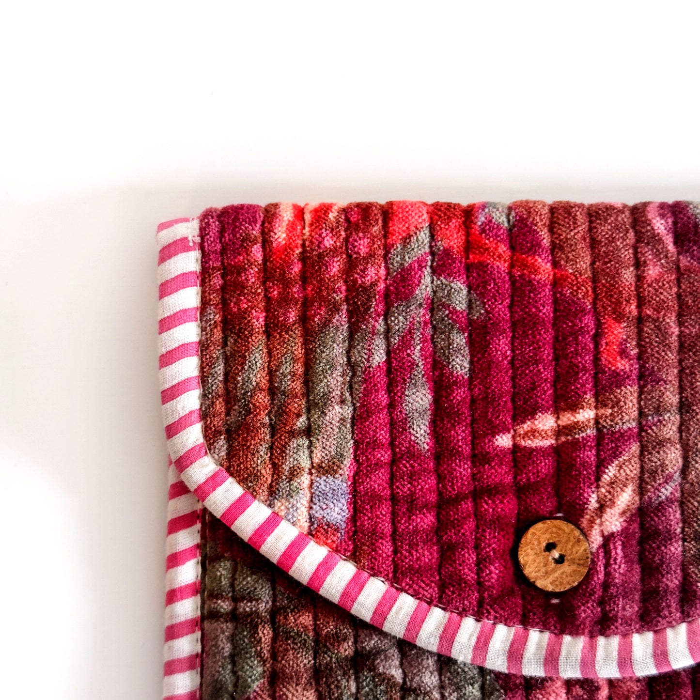 Block Print Velvet Wallet - Burgundy with pink flowers