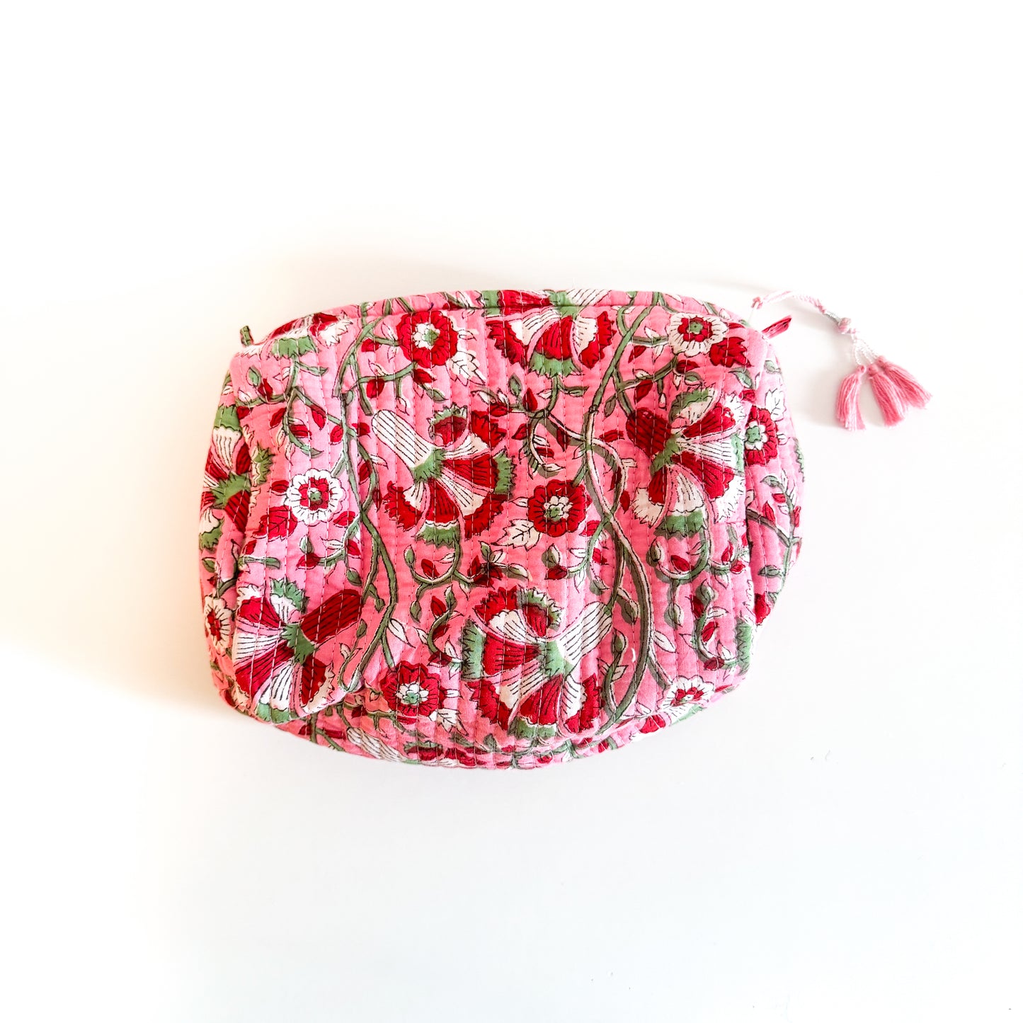 Block Print Toiletries Bag Large - Pink
