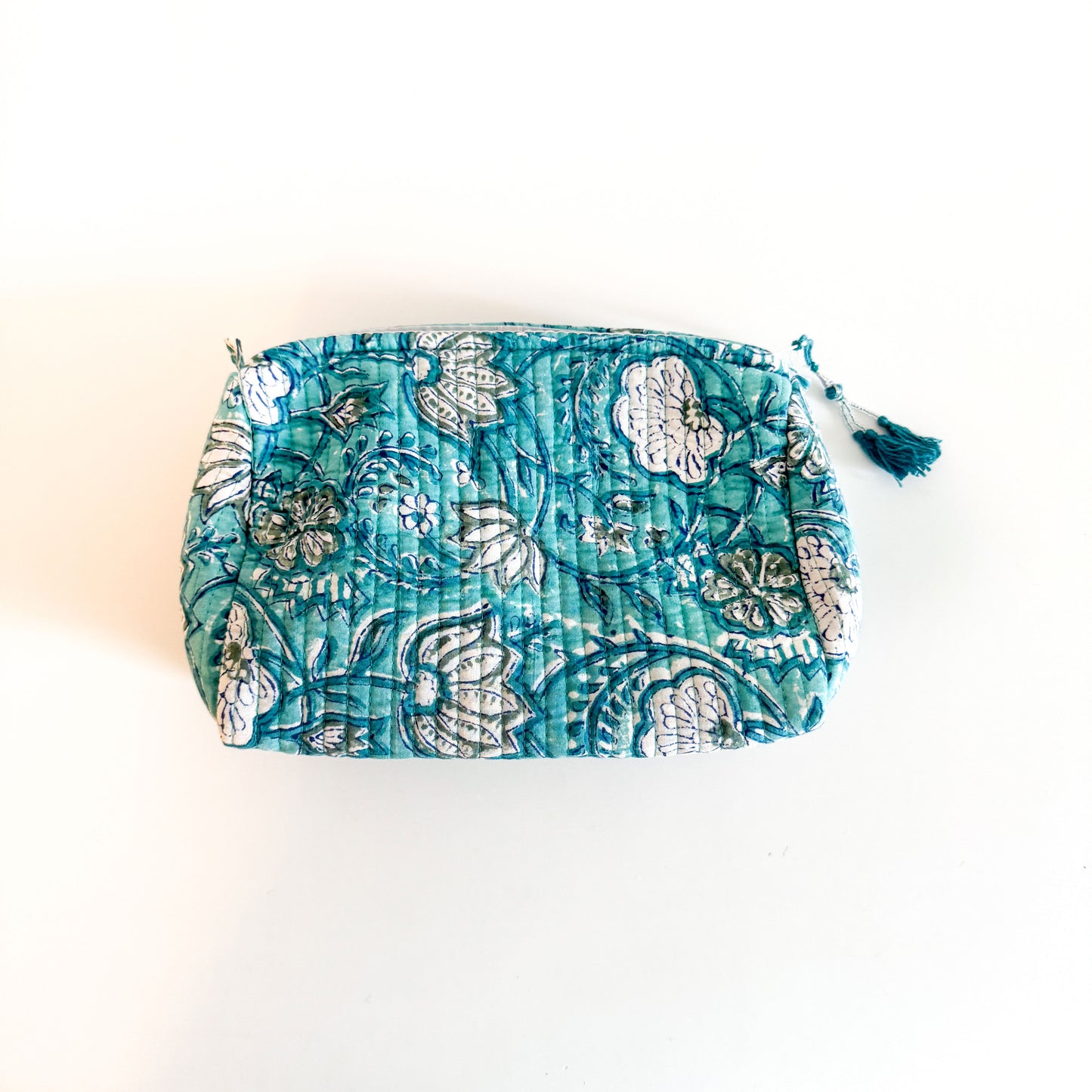 Block Print Toiletries Bag Large - Turquoise