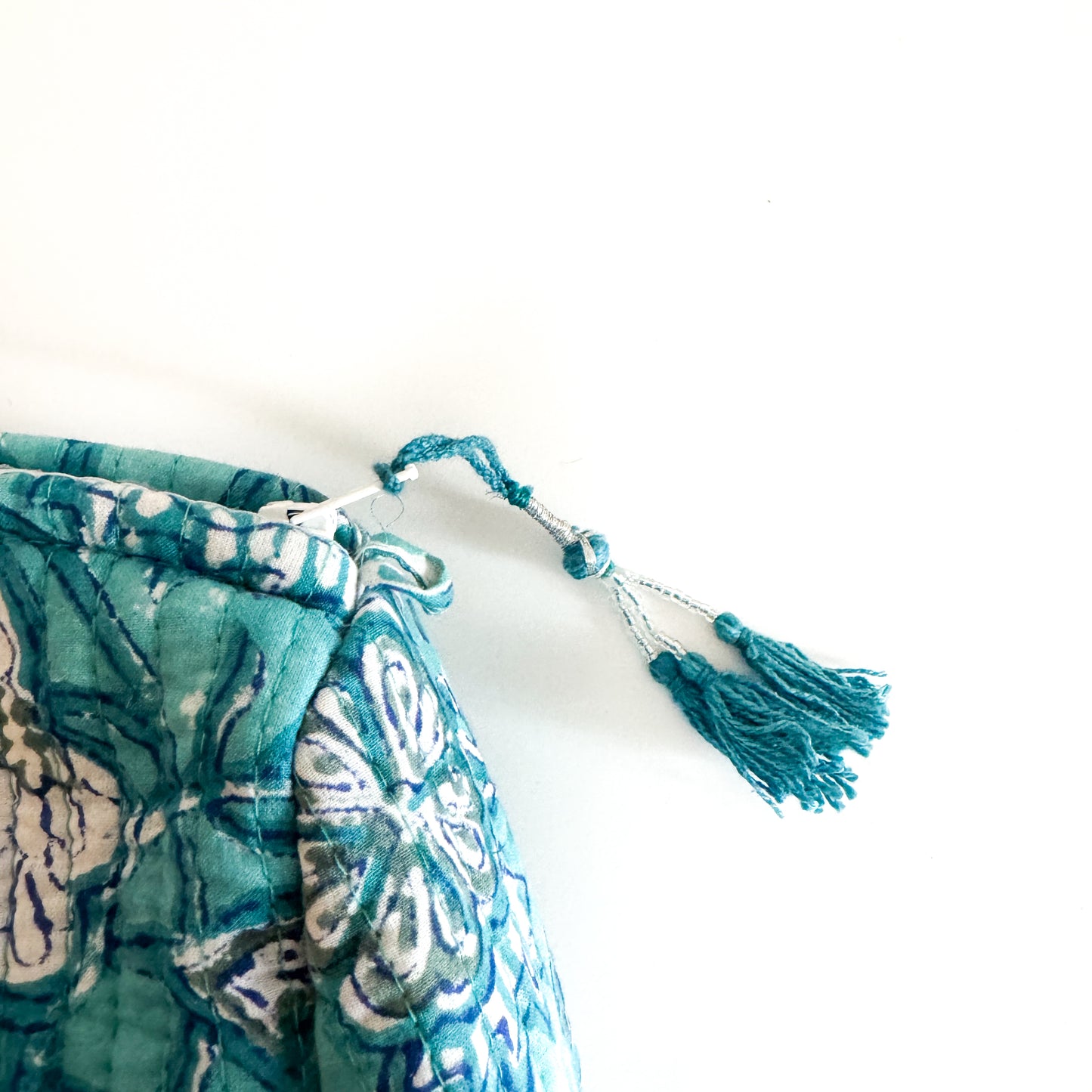 Block Print Toiletries Bag Large - Turquoise