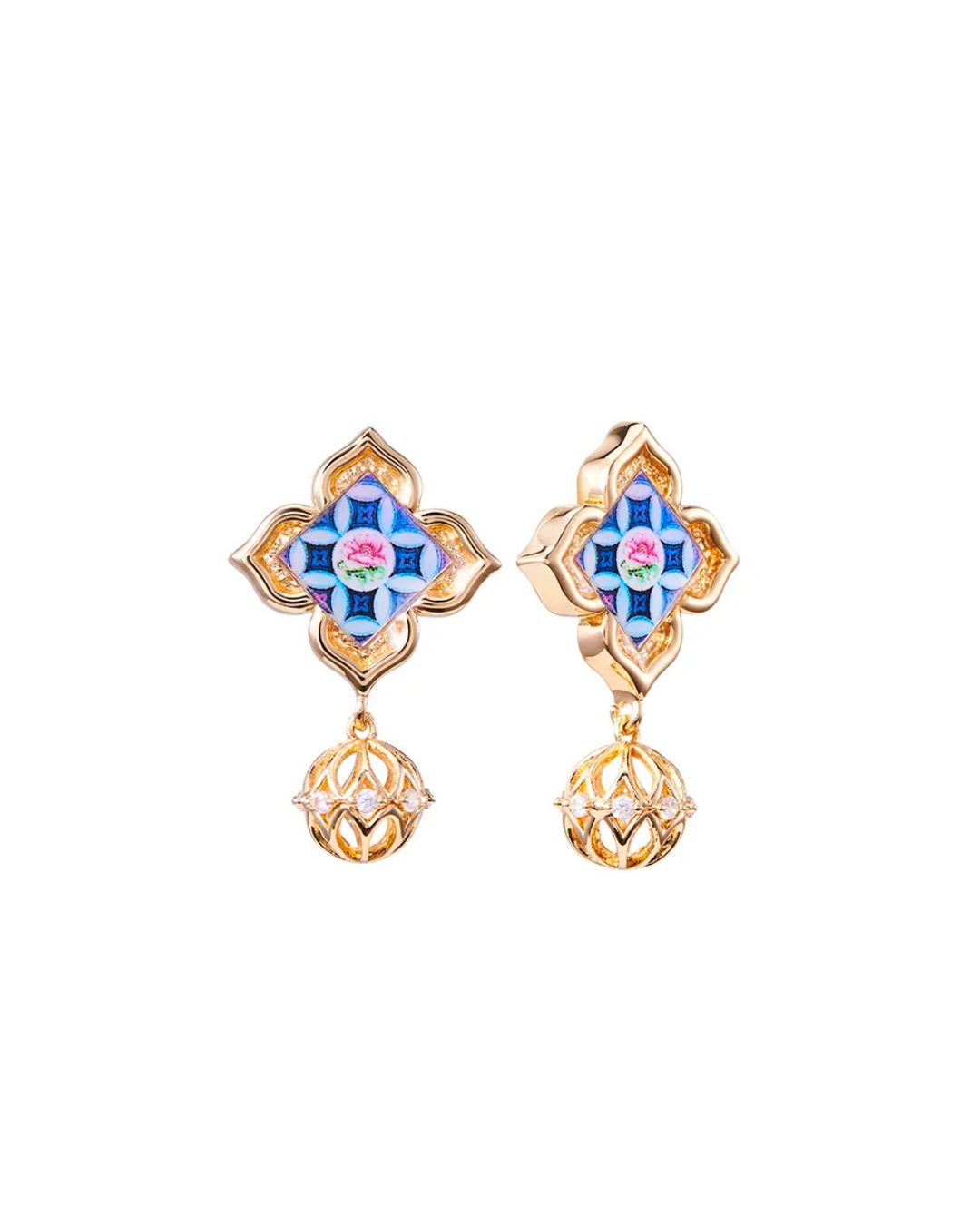 Peranakan Floral Dangle Stud - Violet
