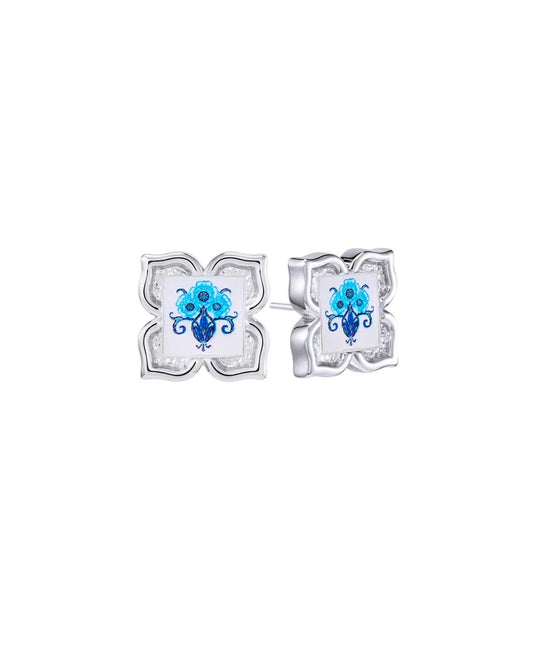 Peranakan Floral Stud - Blue Vase
