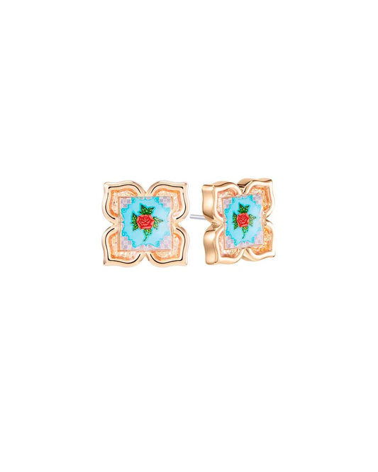 Peranakan Floral Stud - Turquoise