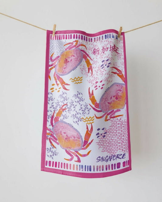 Tea Towel Crabs Pink