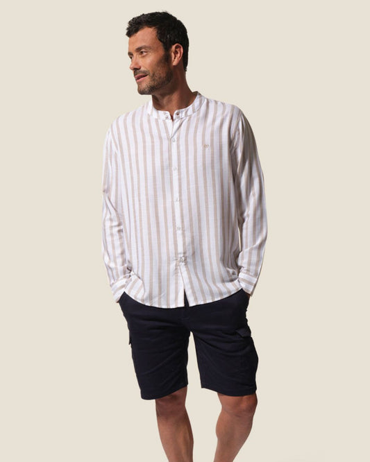 ANATOLE Stripes Mao Neck Men Shirt