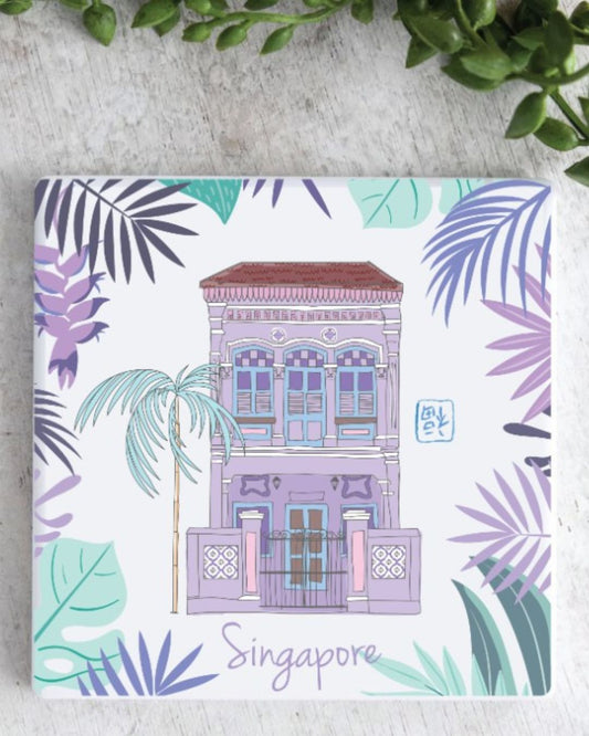 Ceramic Fridge Magnet Tropical House Purple