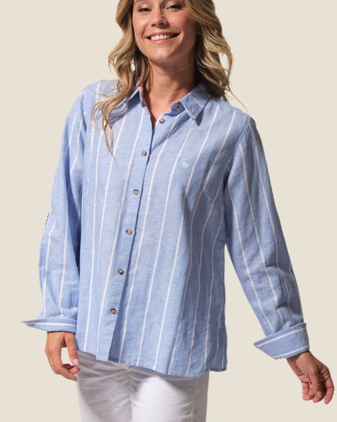 Kasey Stripes Women Shirt Cotton Linen