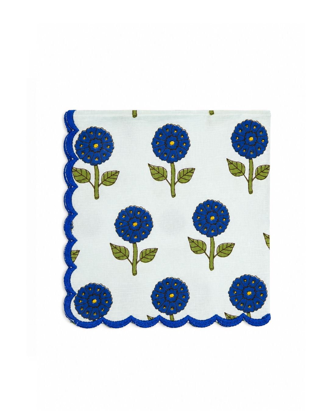 Ivory Blue Scalloped Handkerchief