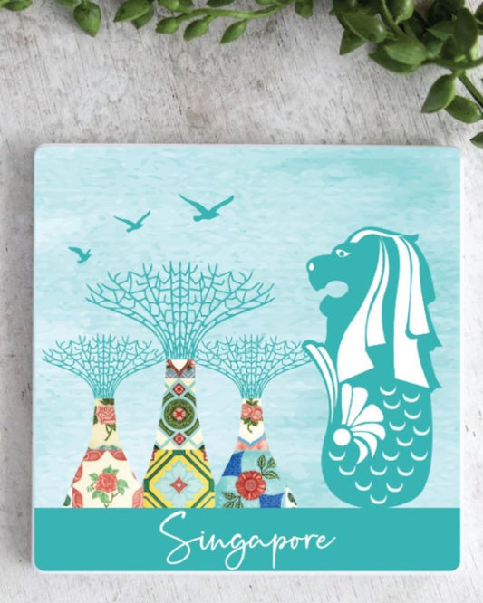 Ceramic Fridge Magnet Super trees tiles Aqua
