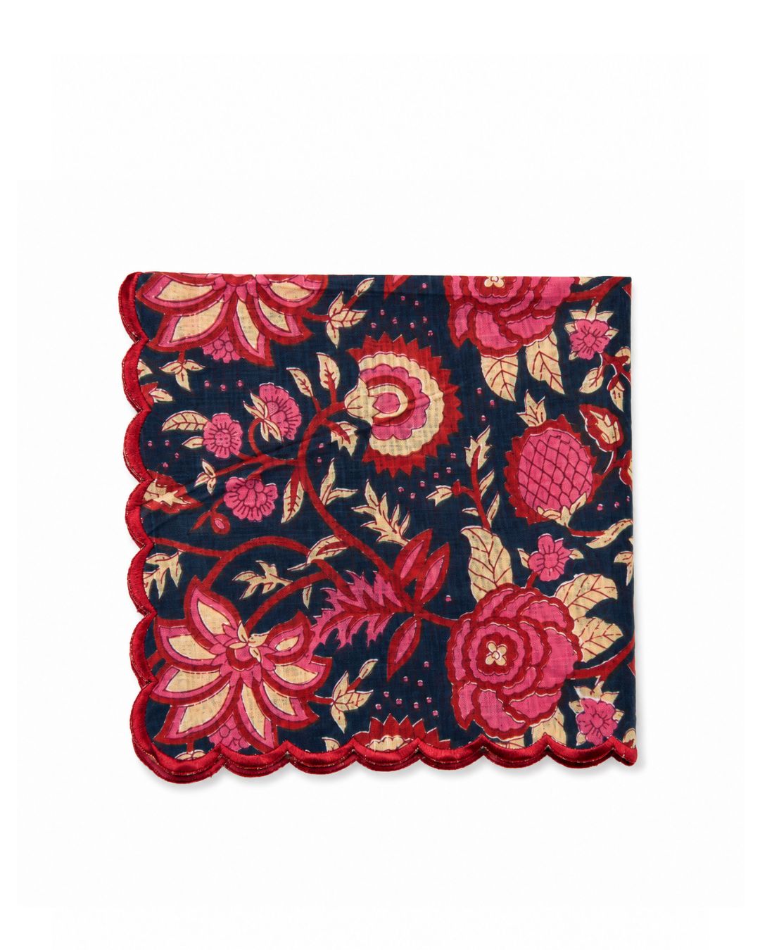Mustard Red Scalloped Handkerchief