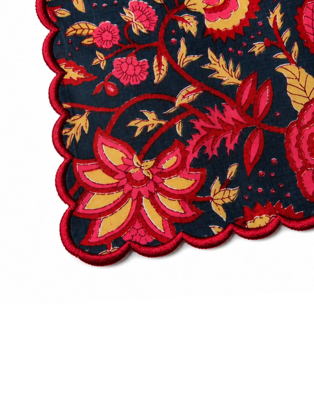 Mustard Red Scalloped Handkerchief