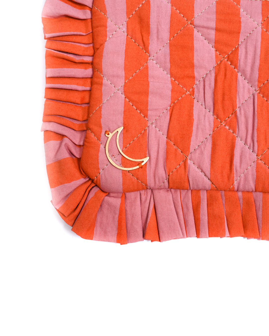 Block Print Ruffle Pouch - Coral & Orange Stripe