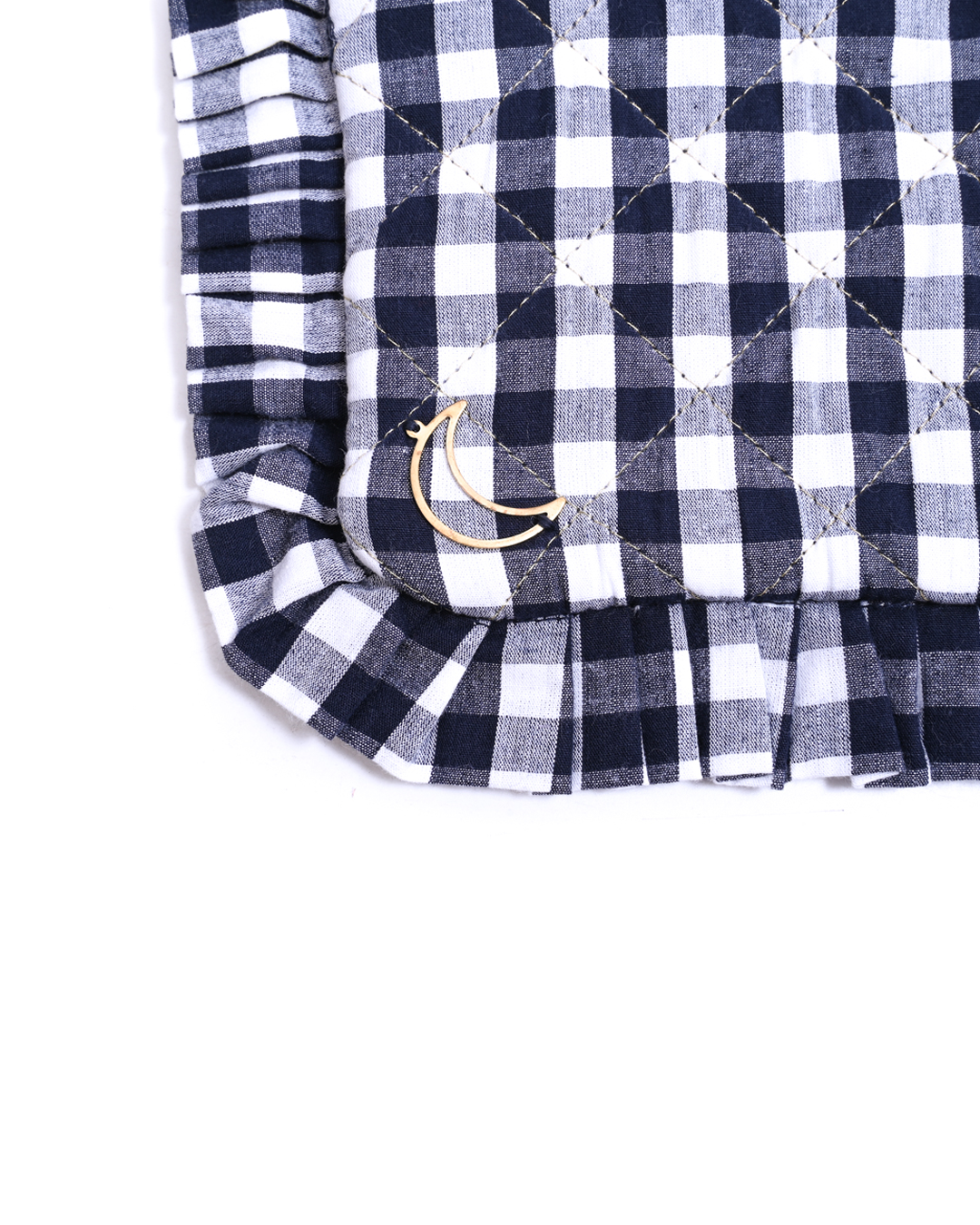 Block Print Ruffle Pouch - Black & White Gingham