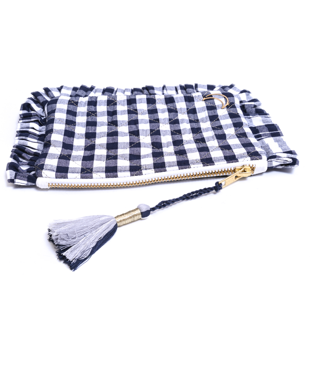 Block Print Ruffle Pouch - Black & White Gingham