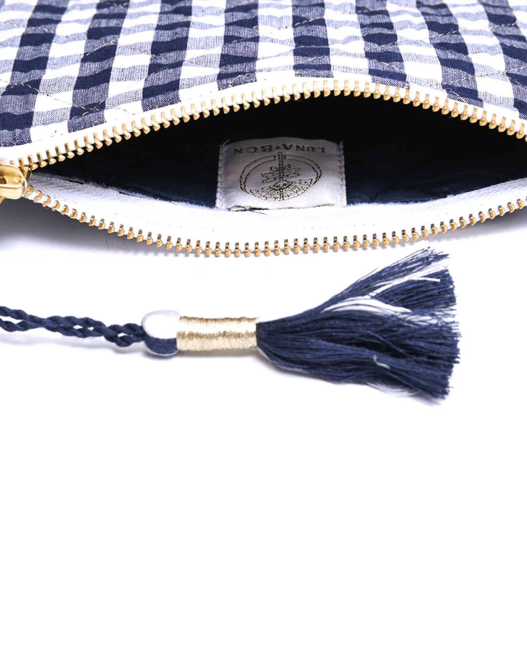 Block Print Ruffle Pouch - Black & White Gingham