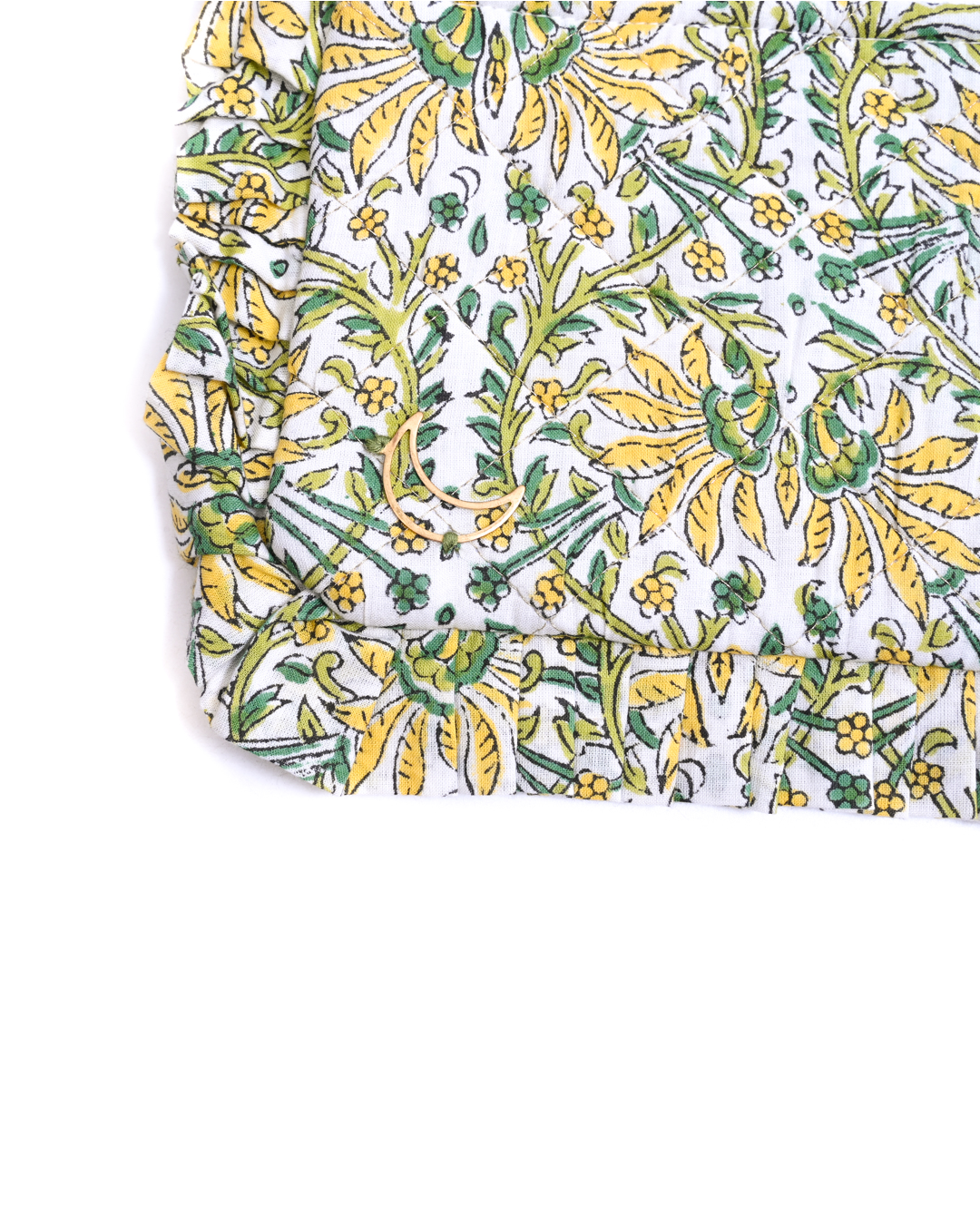 Block Print  Ruffle Pouch - Yellow Floral