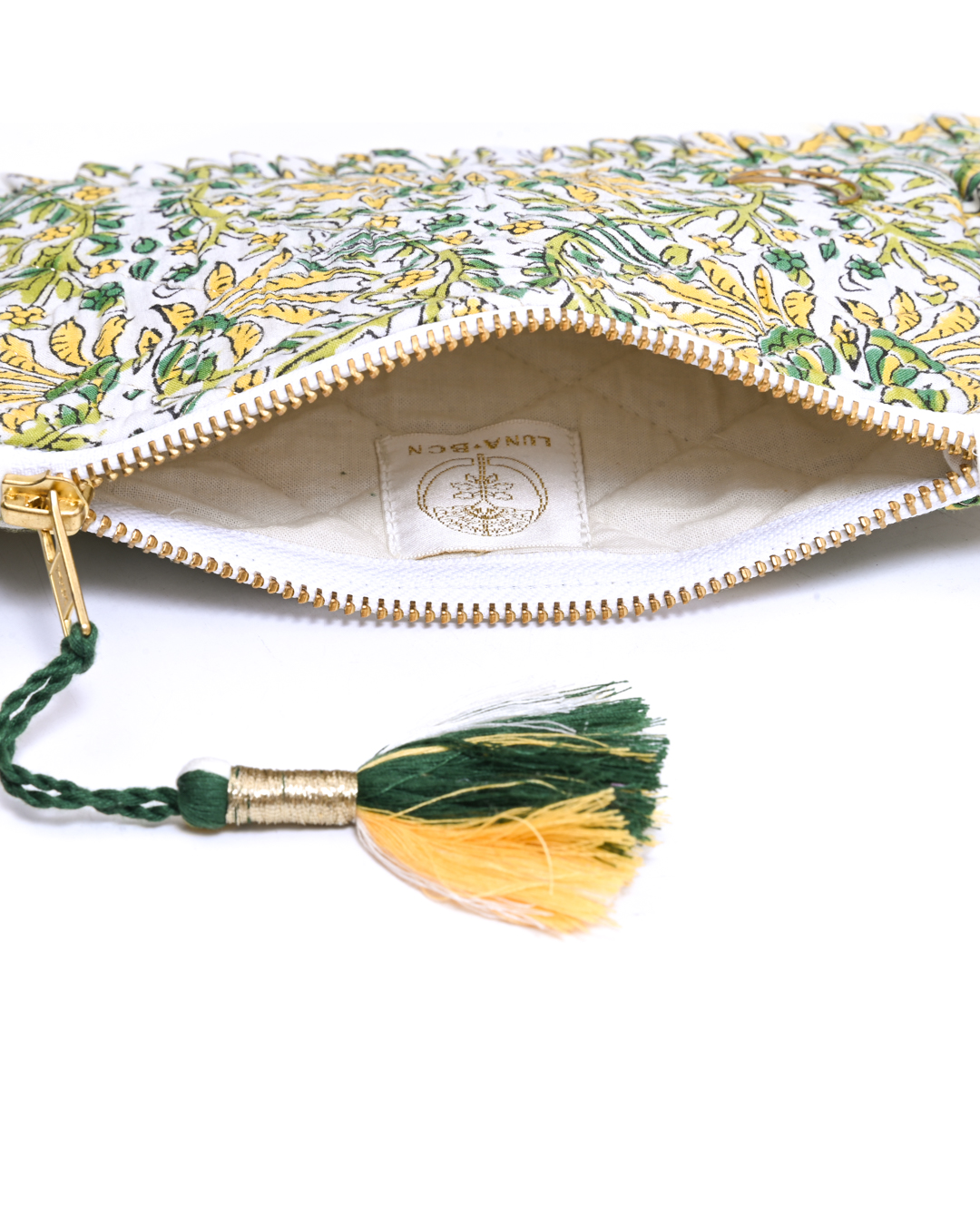 Block Print  Ruffle Pouch - Yellow Floral