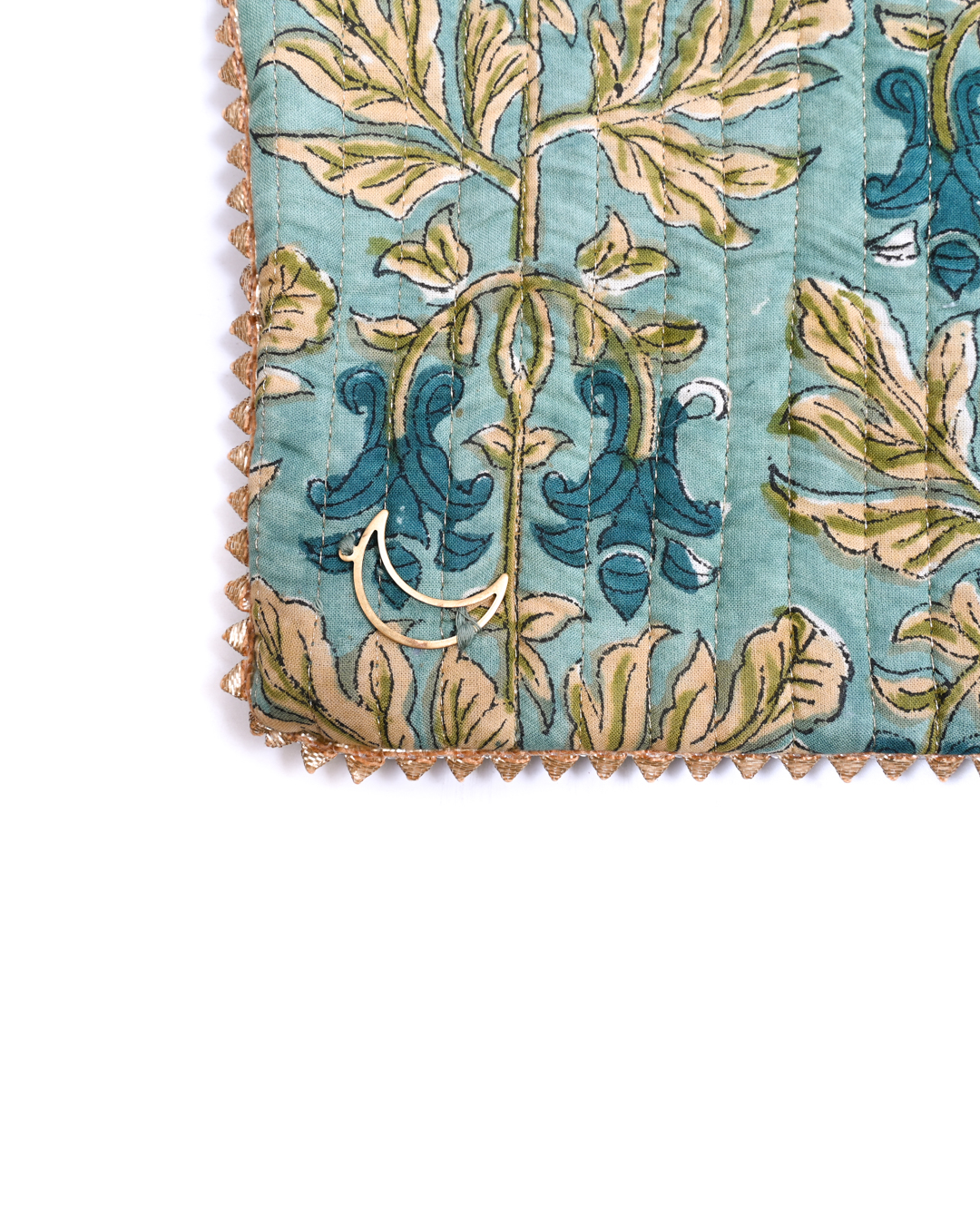 Block Print Clutch - Gold Leaves On Green