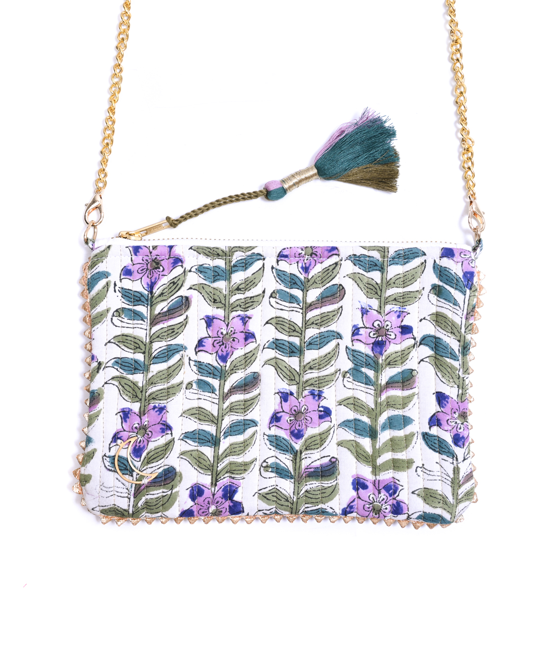 Block Print Clutch - Floral On White