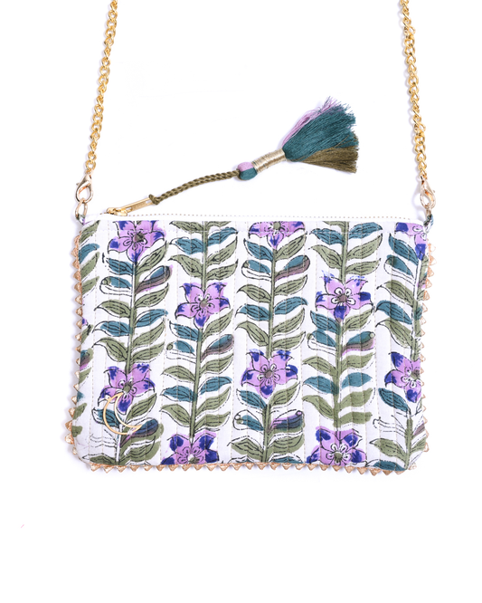 Block Print Clutch - Floral On White