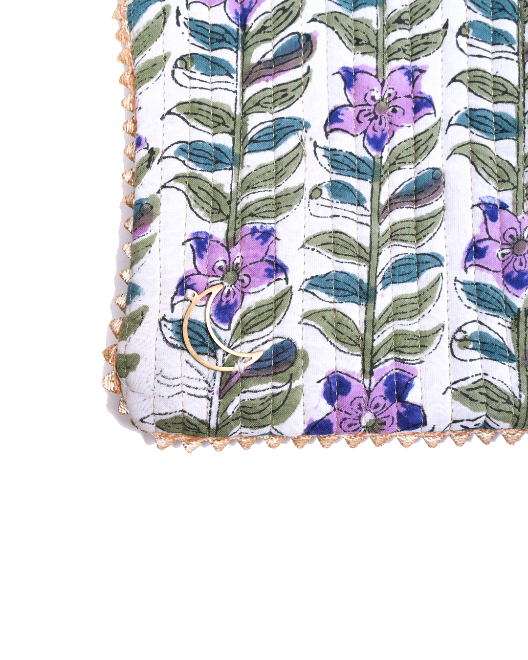 Block Print Clutch - Floral On White