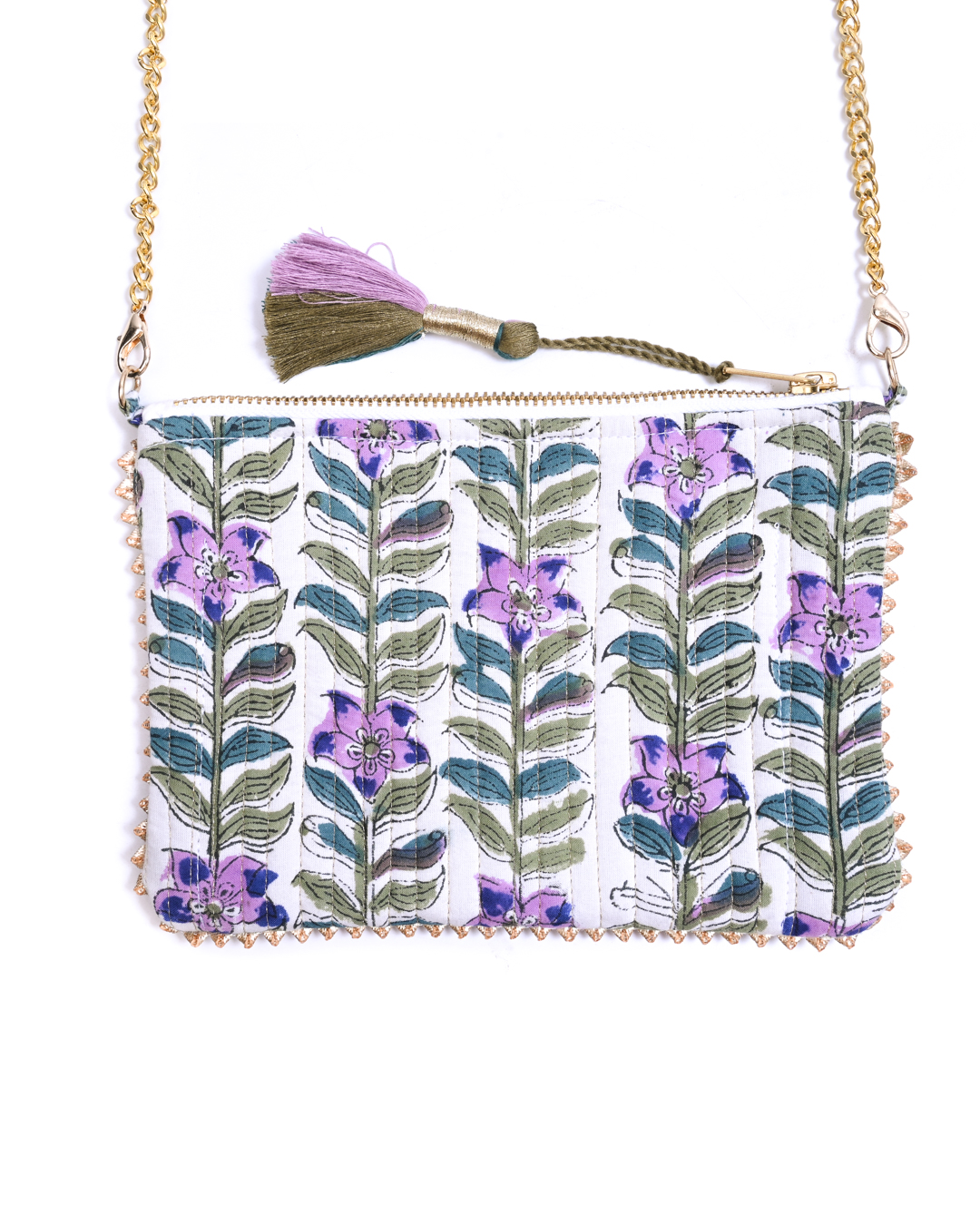 Block Print Clutch - Floral On White
