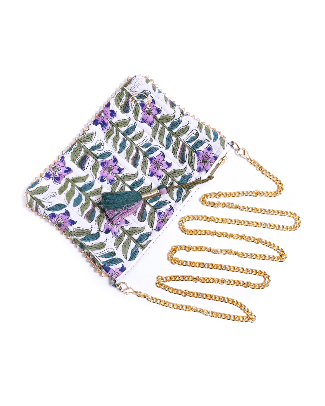 Block Print Clutch - Floral On White