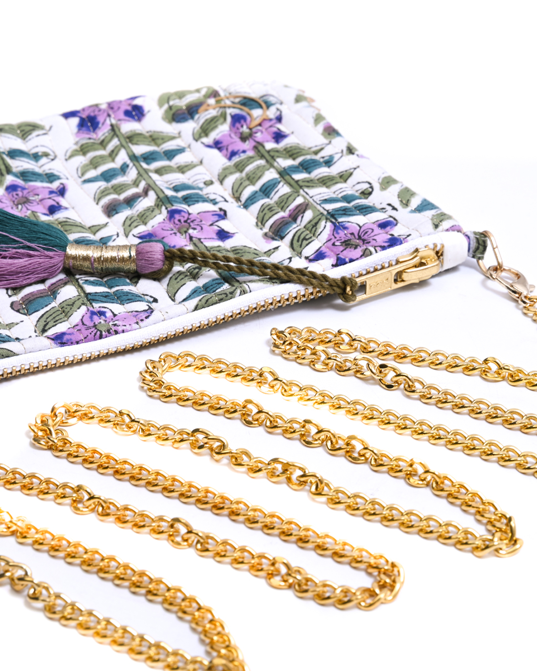 Block Print Clutch - Floral On White