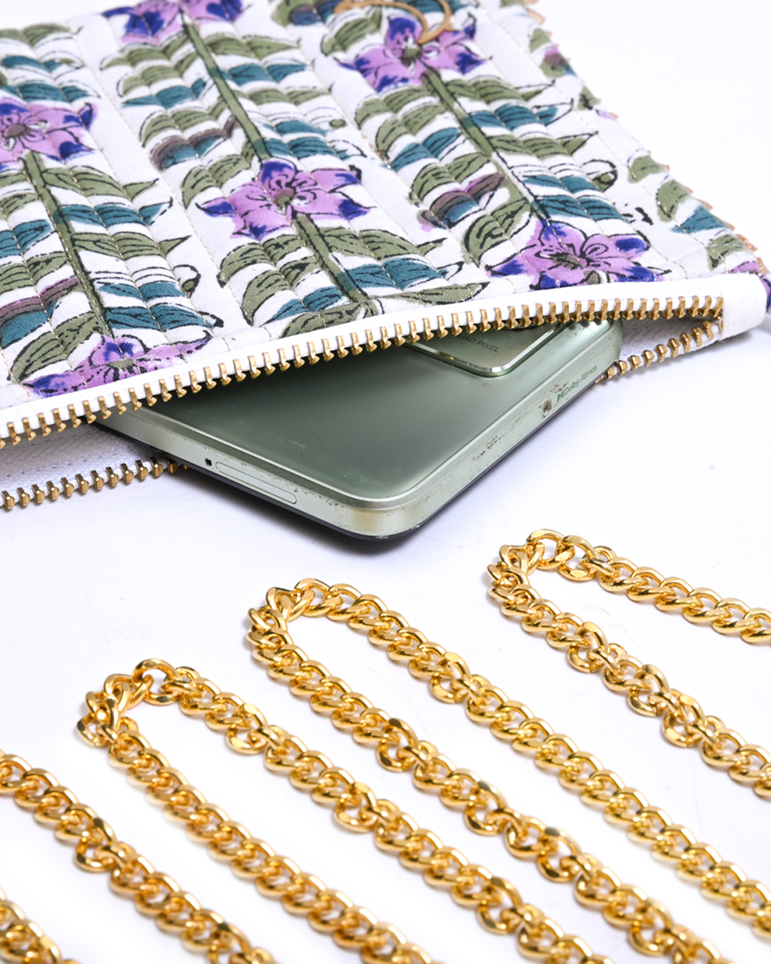 Block Print Clutch - Floral On White