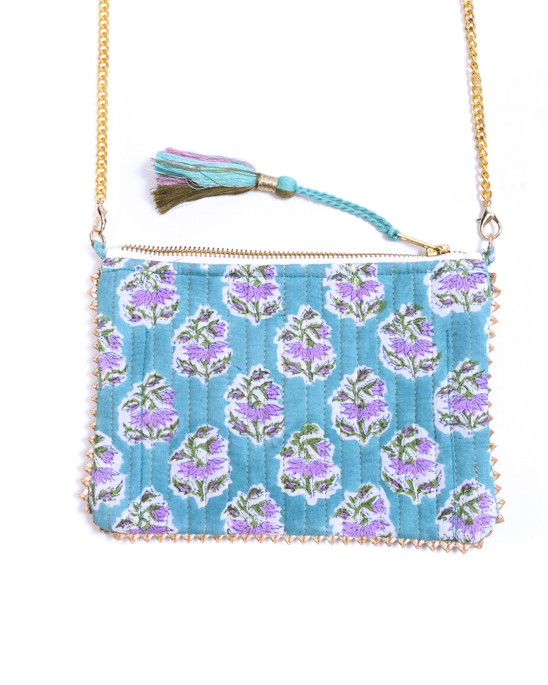 Block Print Clutch - Floral On Turquoise