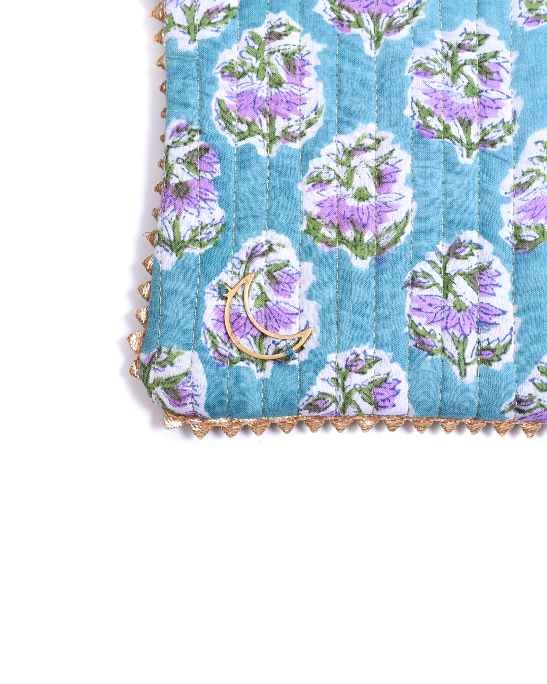 Block Print Clutch - Floral On Turquoise