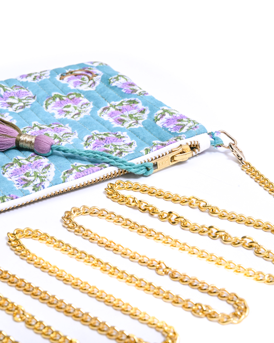Block Print Clutch - Floral On Turquoise
