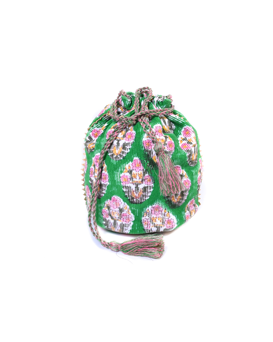 Drawstring Sac - Green Floral