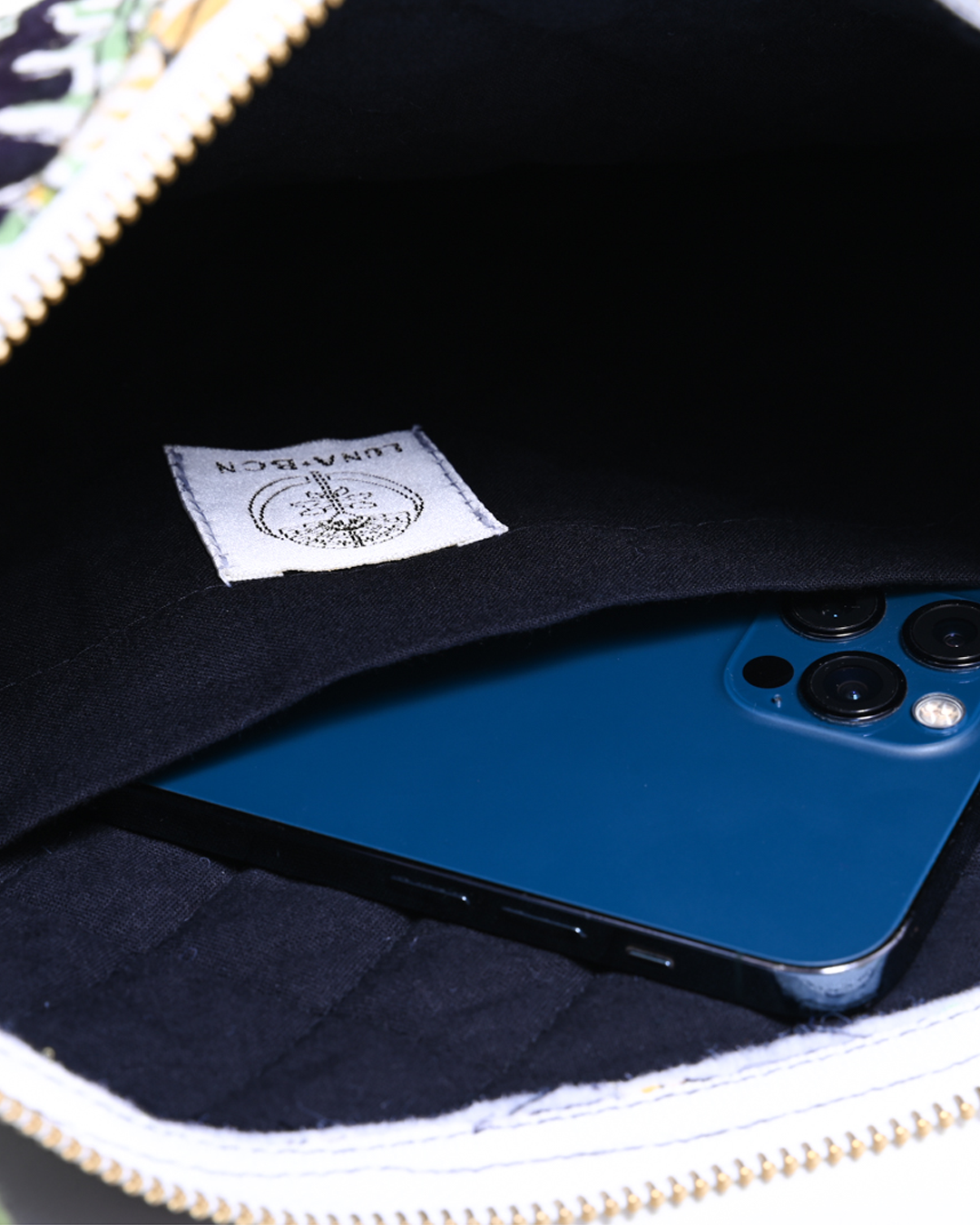 Block Print Ruffle Pouch - Floral On Black