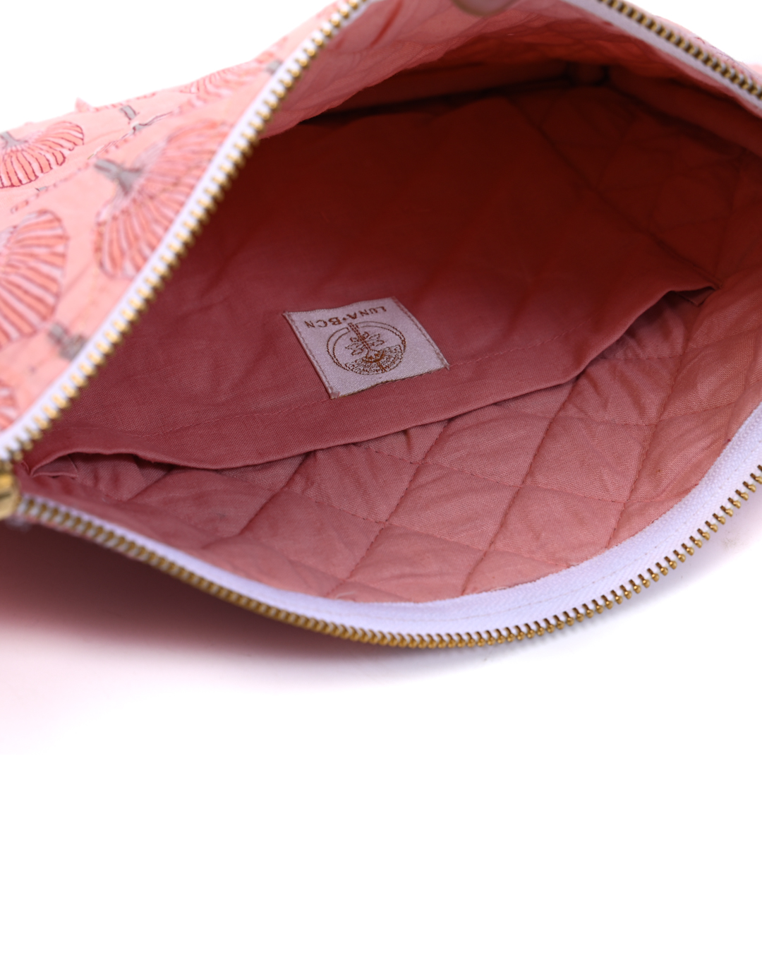 Block Print Ruffle Pouch - Fan Palms On Coral