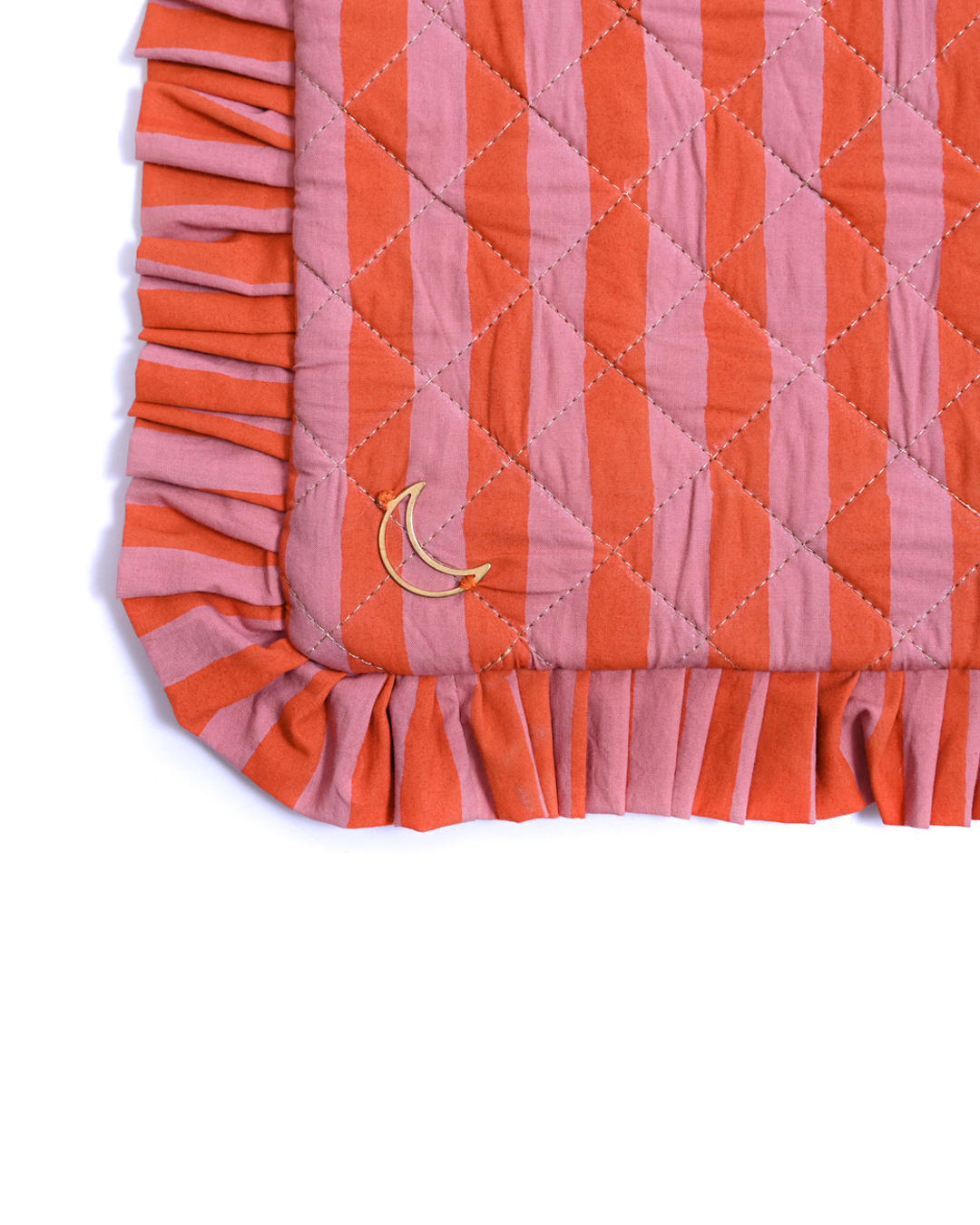 Block Print Ruffle Pouch - Coral & Orange Stripe