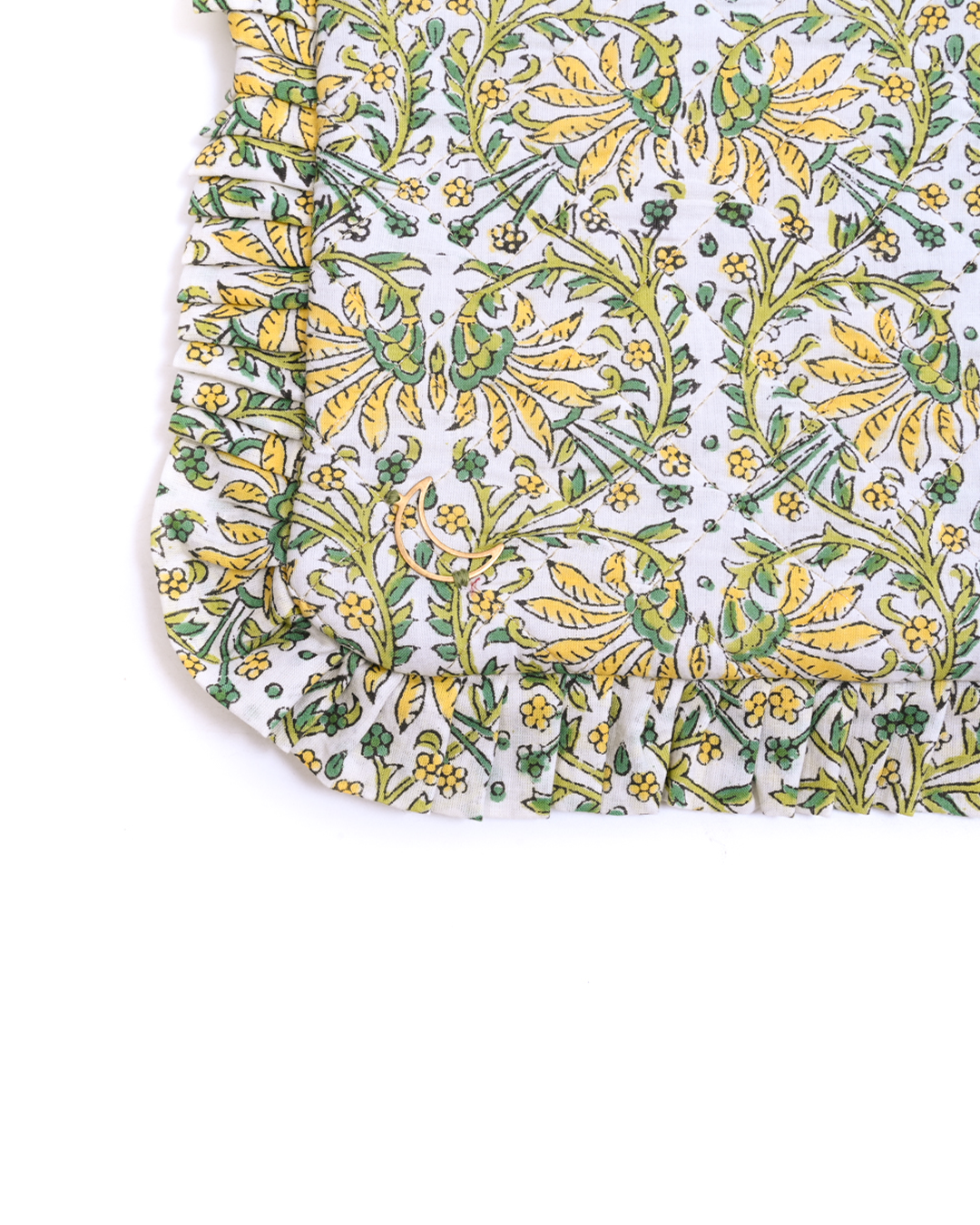 Block Print  Ruffle Pouch - Yellow Floral