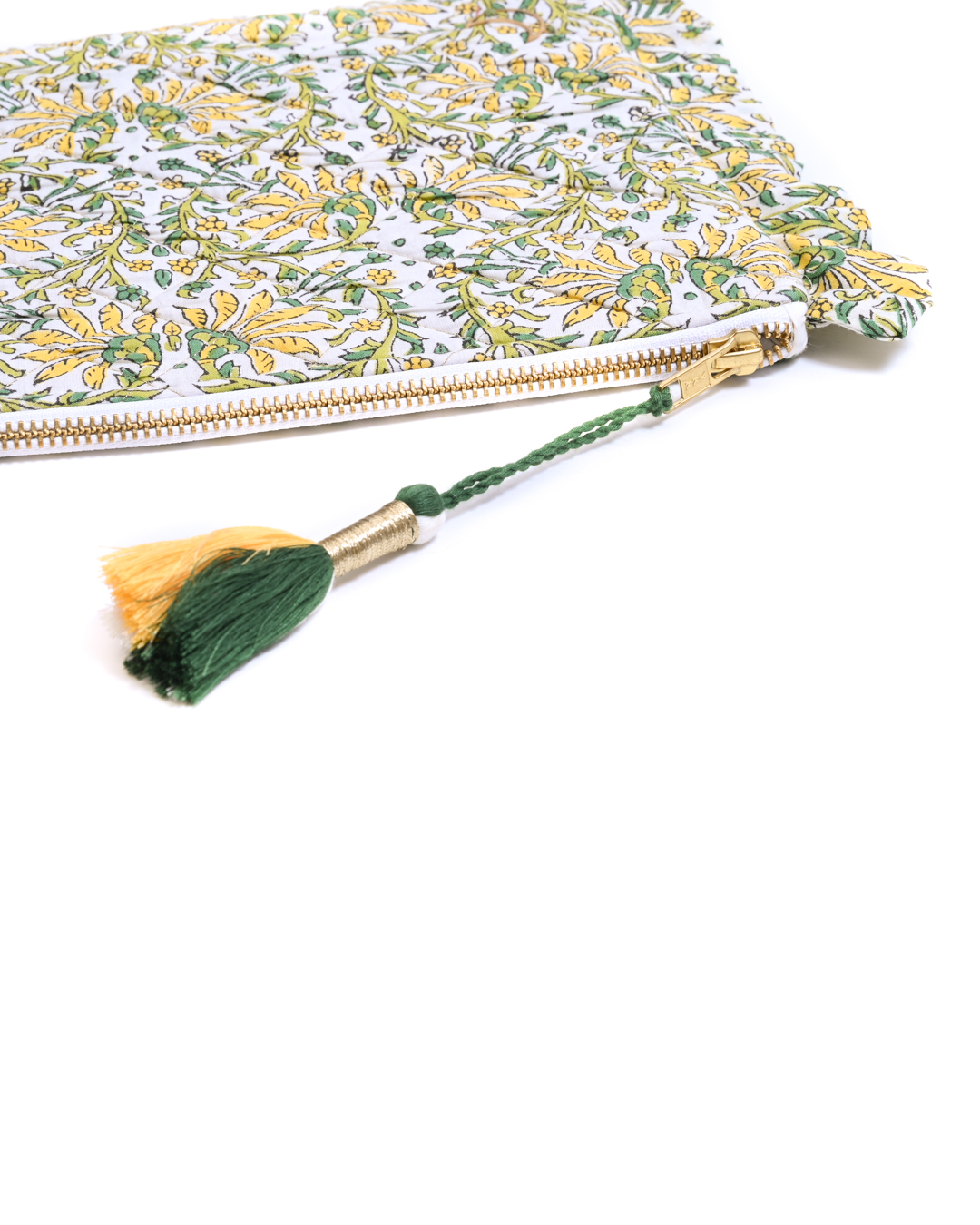 Block Print  Ruffle Pouch - Yellow Floral