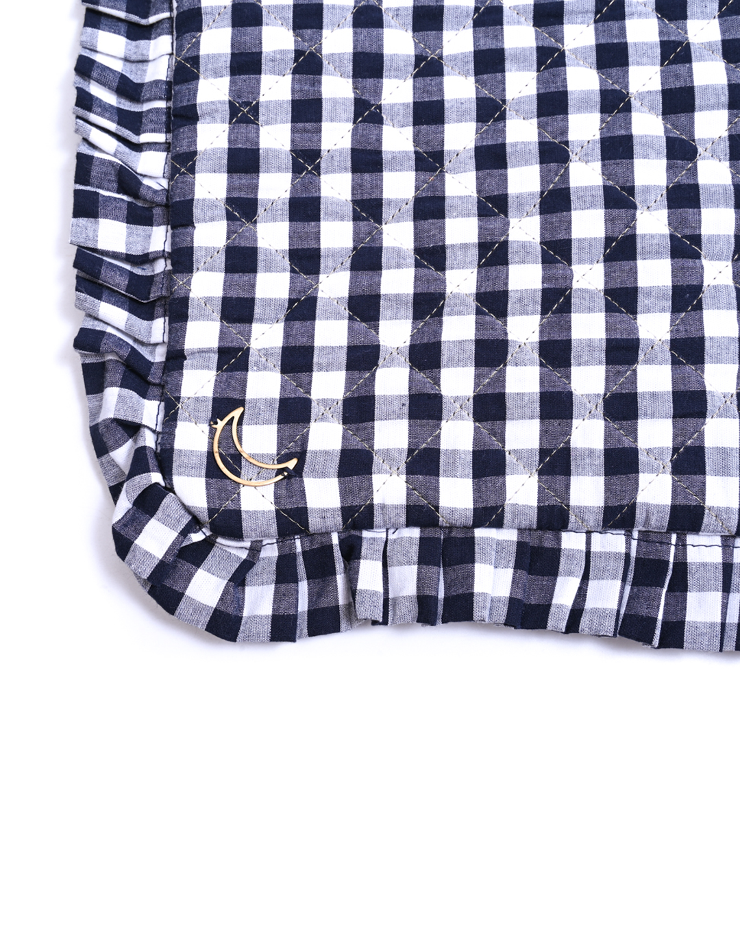 Block Print Ruffle Pouch - Black & White Gingham